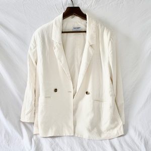 Old Navy Double-Breasted Linen-Blend Cream Blazer Size L